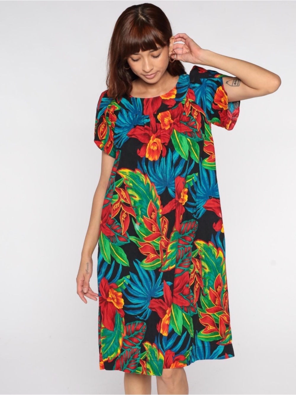 Vintage Hilo Hattie Hawaii Tropical Floral Cotton Dress Muumuu Small S USA